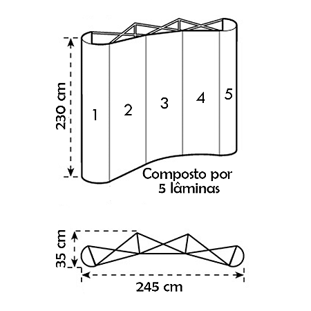 Medidas e especificações do painel pantográfico backdrop — estrutura alumínio 245x230cm — SEMCO Displays