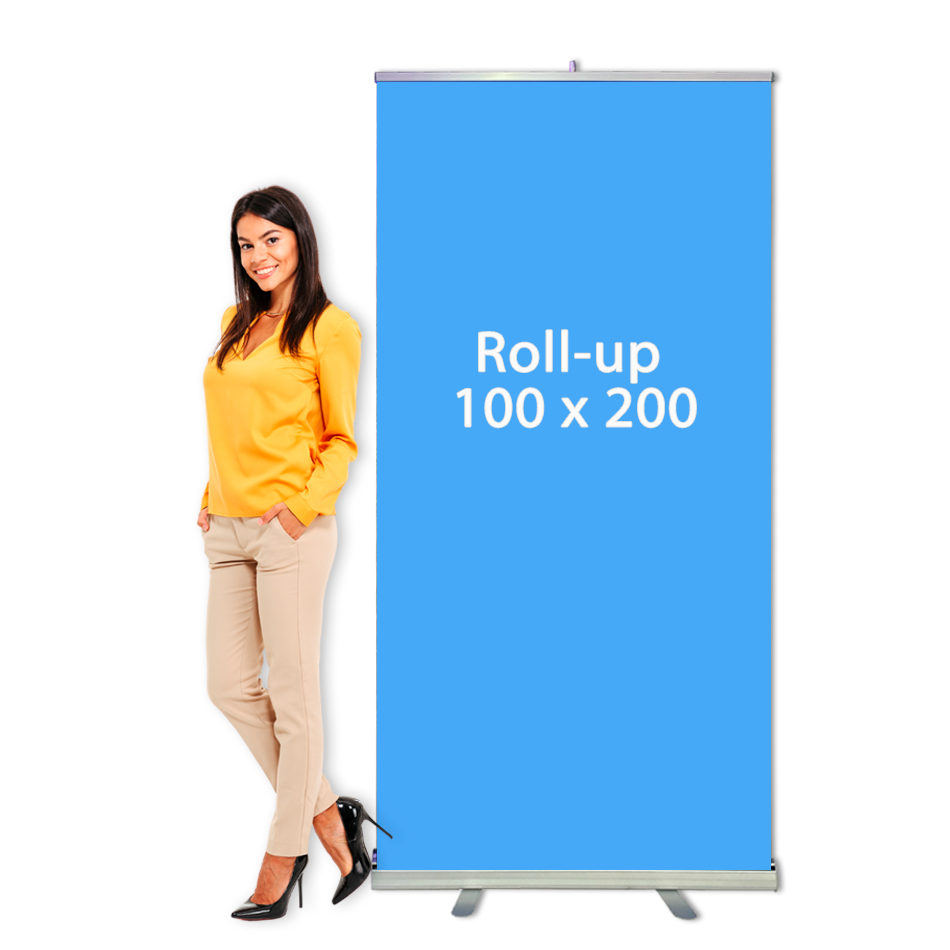 Roll-up banner retrátil 100x200 para estandes e feiras