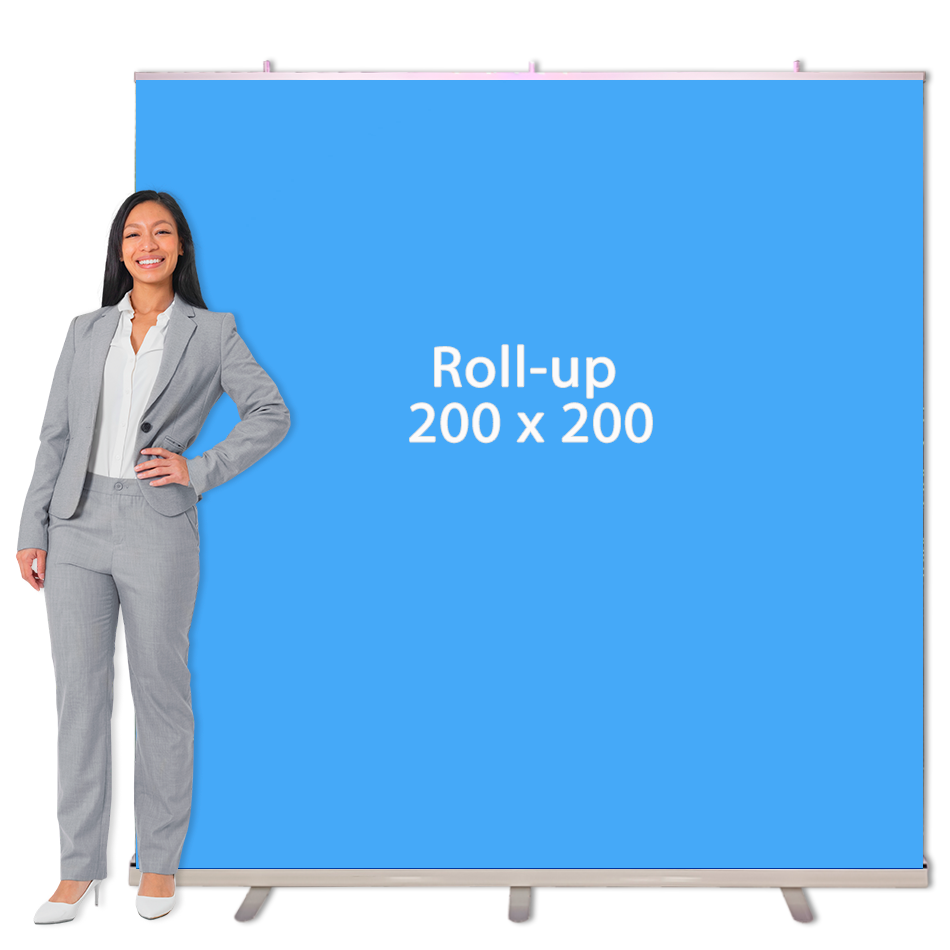 Roll-up banner retrátil 200x200 para backdrops e cenários