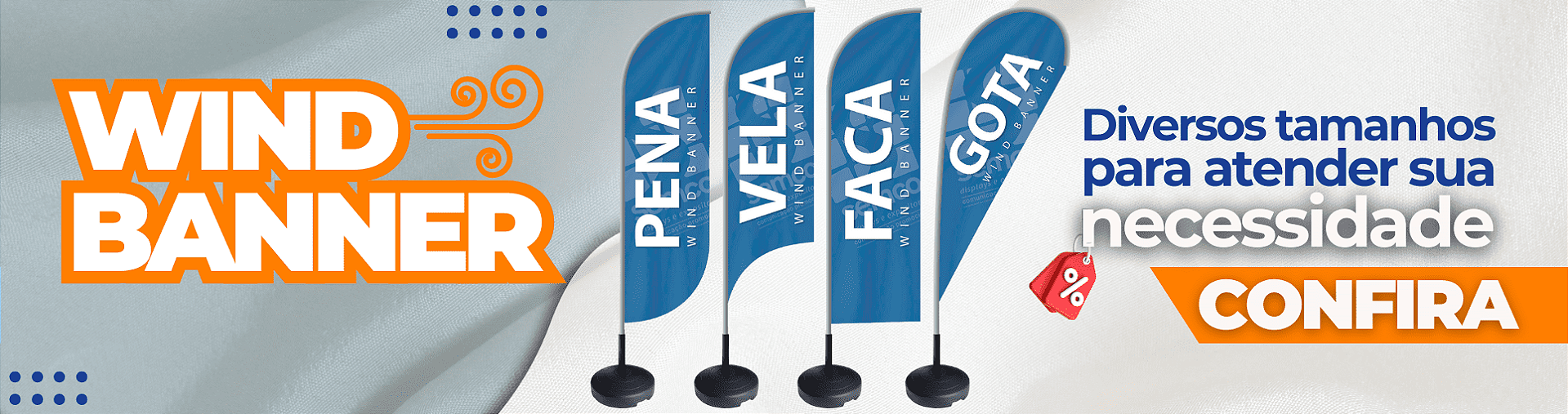 Wind Banner Personalizado nos formatos Pena, Vela, Faca e Gota para eventos e lojas em São Paulo