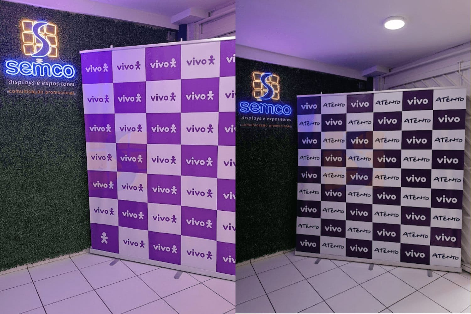 Backdrop de patrocinadores para fotos e entrevistas em evento corporativo